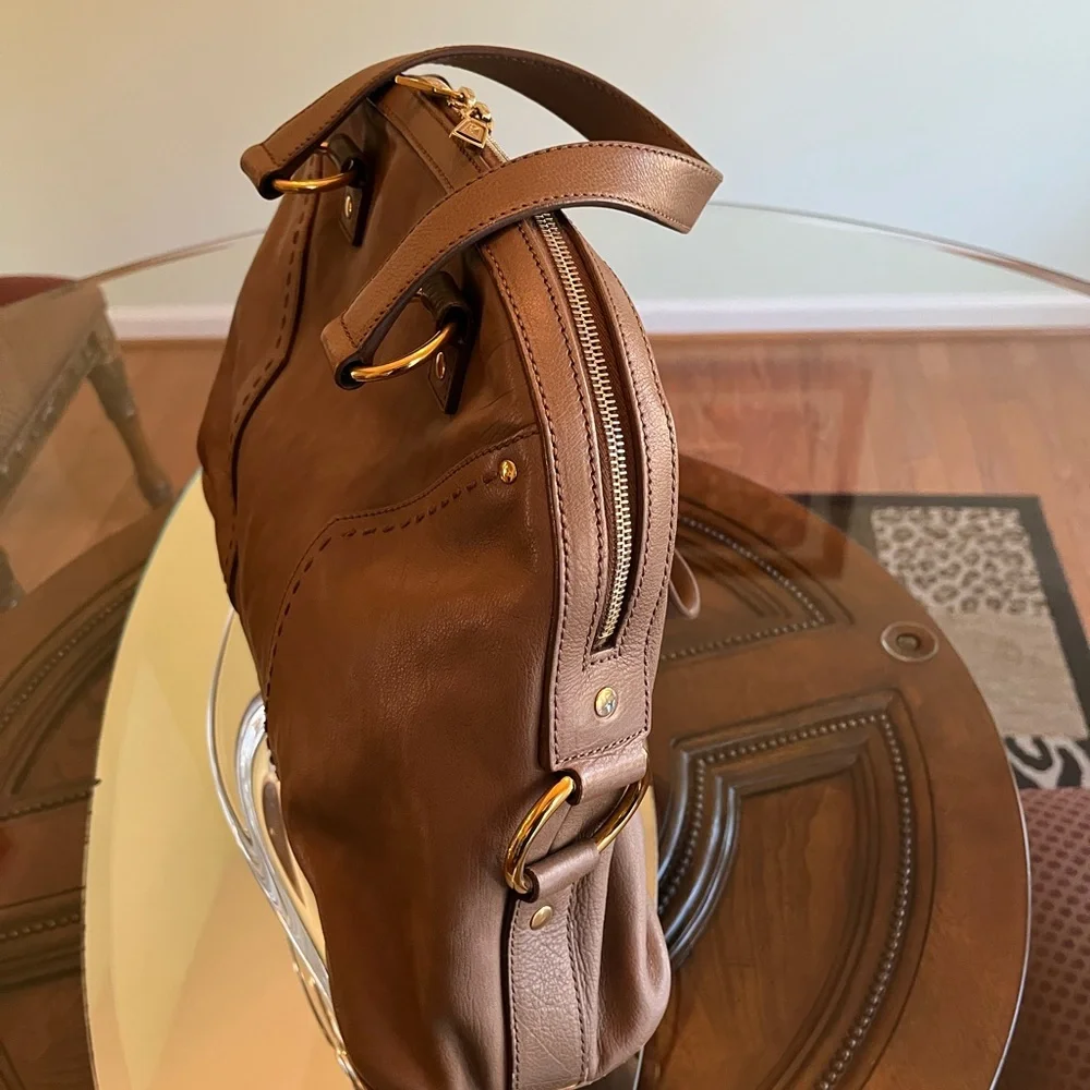 Saint Laurent Taupe Leather Dome Satchel with Gold Hardware - Picture 4 of 8